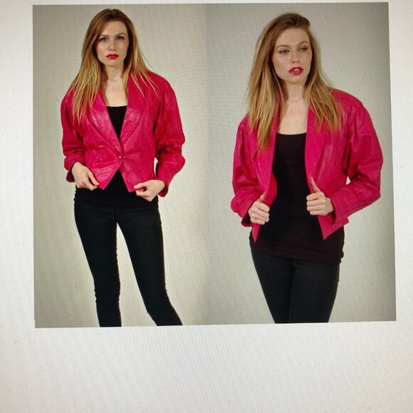 Hugo Buscati Milano Leather Bolero jacket, Hot Pink/Fuschia/Bubble Gum,S - Picture 9 of 11